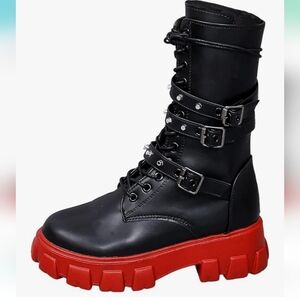 Black and Red Women's Combat Boots